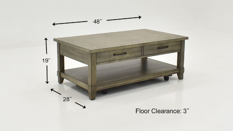 Dimension Details of the Rustic Lift-Top Coffee Table in Gray by Bernards | Home Furniture Plus Bedding