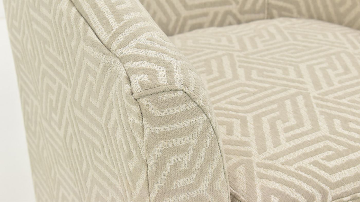 Close Up Arm View of the Ritzy Barrel Accent Chair in Off-White by Behold Home | Home Furniture Plus bedding