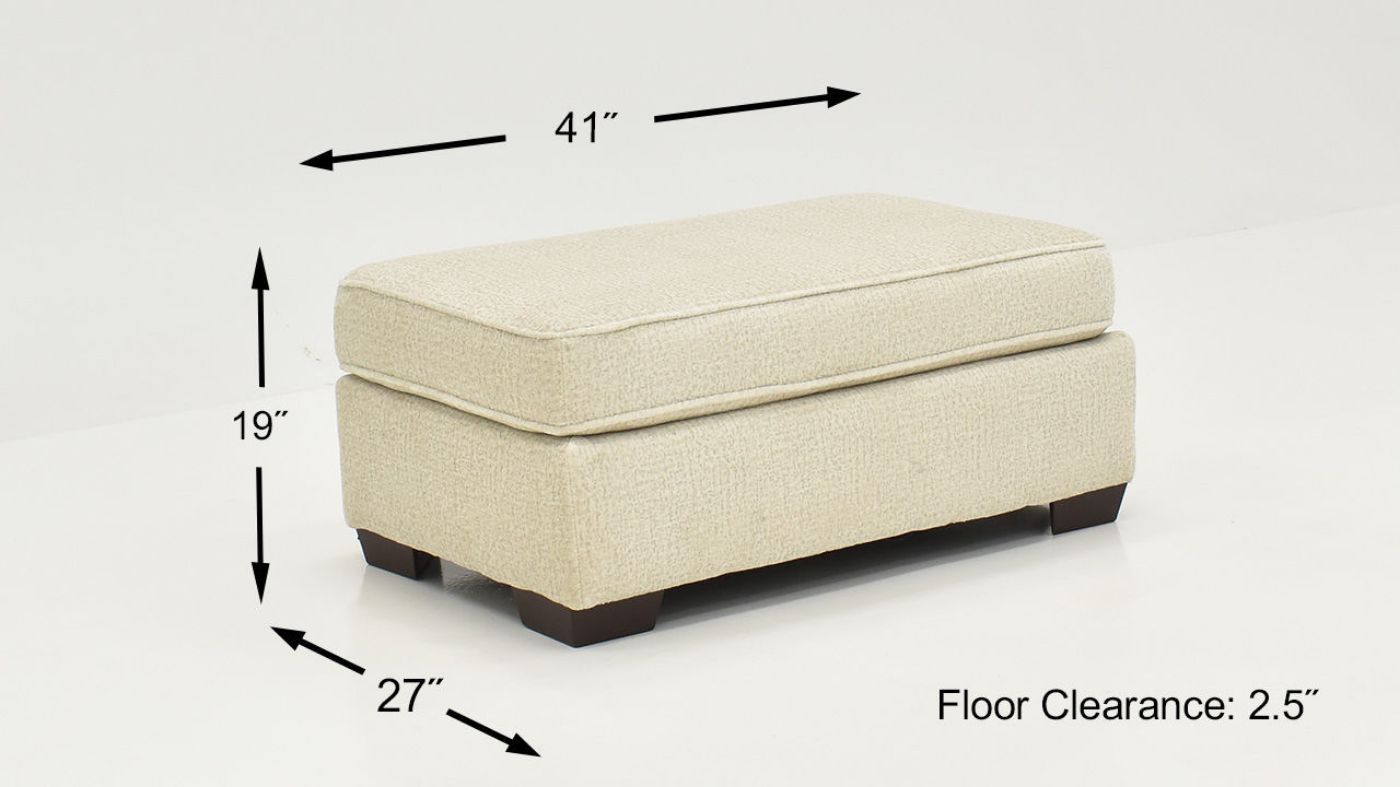 Dimension Details of the Ritzy Ottoman in Off-White by Behold Home | Home Furniture Plus Bedding