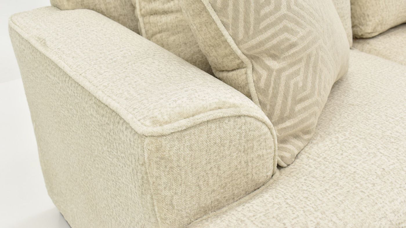 Close Up Arm View of the Ritzy Loveseat in Off-White by Behold Home | Home Furniture Plus Bedding