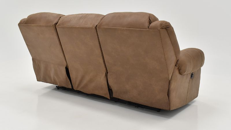 Angled Rear View of the Maverick Reclining Sofa in Brown by HomeStretch | Home Furniture Plus Bedding