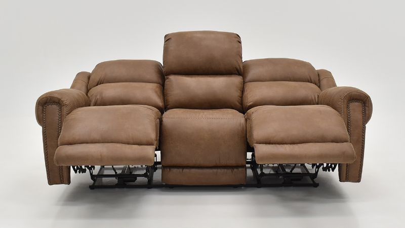 Front Reclined View of the Maverick Reclining Sofa in Brown by HomeStretch | Home Furniture Plus Bedding