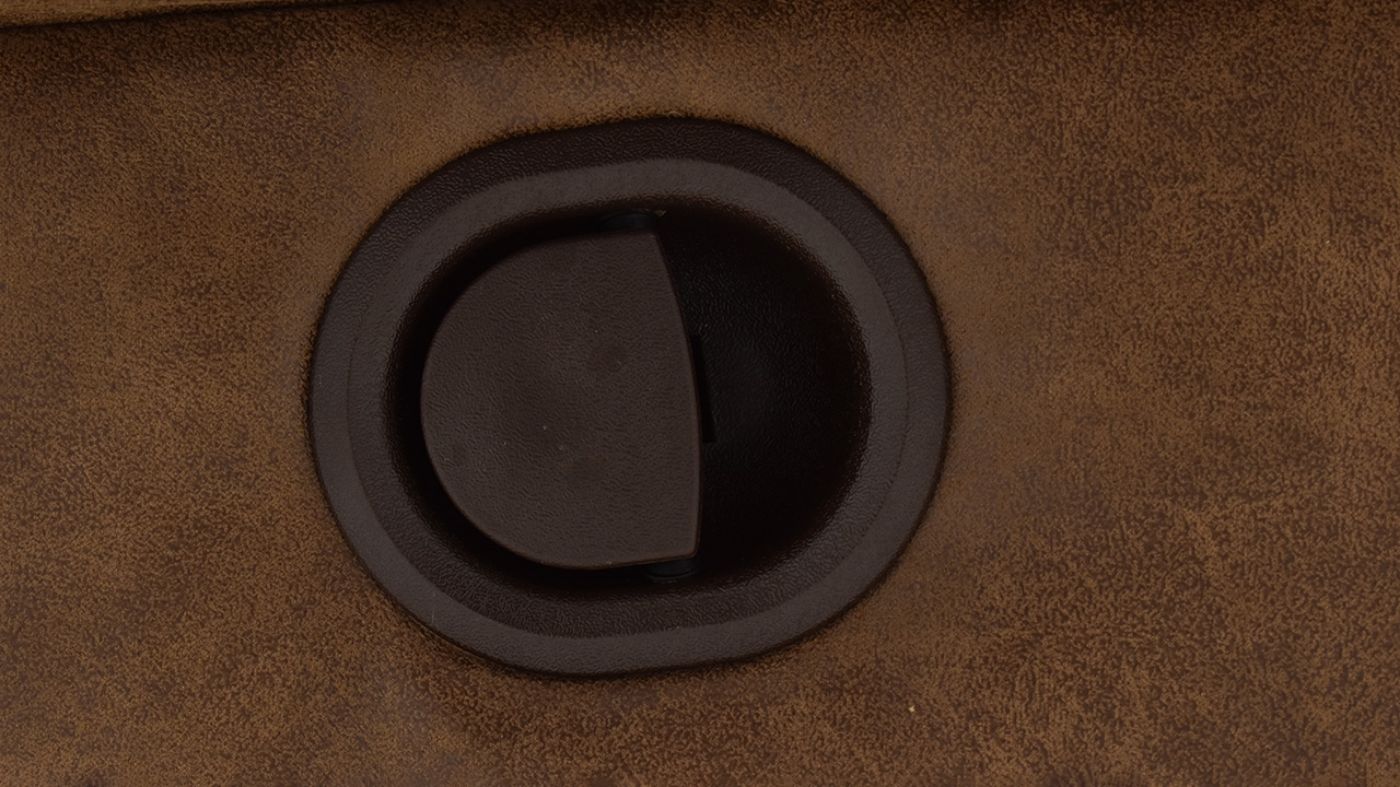 Close Up  View of the Pull Tab on the Maverick Reclining Sofa in Brown by HomeStretch | Home Furniture Plus Bedding