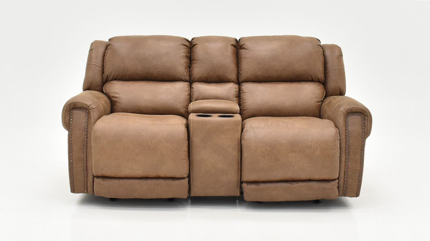 Front Facing View  the Maverick Reclining Loveseat with Center Console in Brown by HomeStretch | Home Furniture Plus Bedding