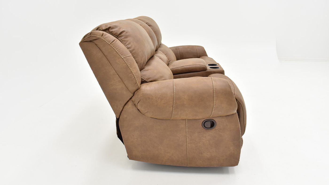 Side View  the Maverick Reclining Loveseat with Center Console in Brown by HomeStretch | Home Furniture Plus Bedding