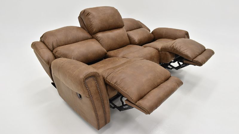 Angled Reclined View  of the Maverick POWER Reclining Sofa in Brown by HomeStretch | Home Furniture Plus Bedding