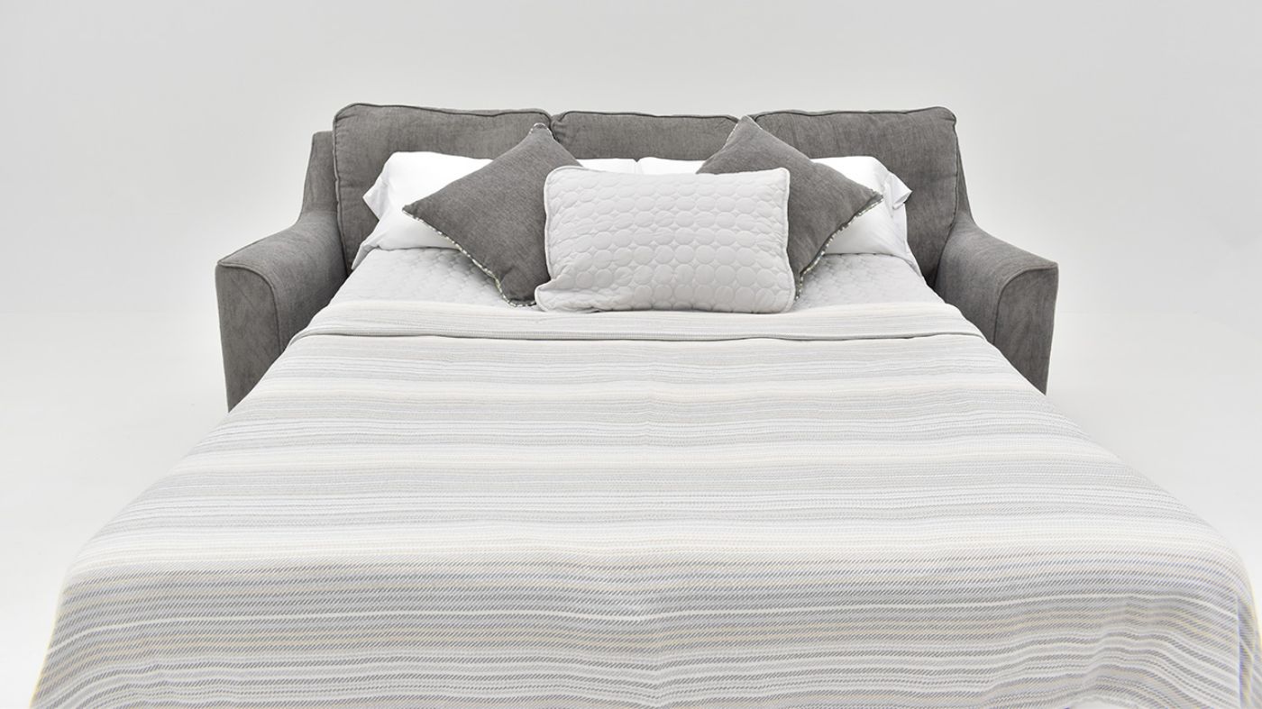 Front Facing Opened View of the Surge Sleeper Sofa in Smoke Gray by Lane Furniture | Home Furniture Plus Bedding