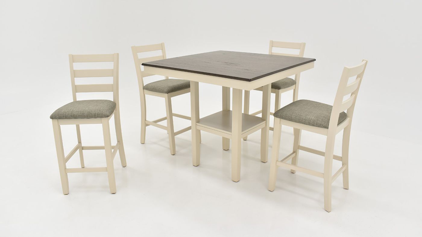 Angled View of the Tahoe 5 Piece Counter Height Dining Table Set in Chalk Gray by Crown Mark | Home Furniture Plus Bedding