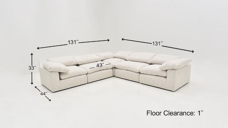 Dimension Details  of the Cloud L-Shaped Sectional Sofa in Off White by KUKA Home | Home Furniture Plus Bedding