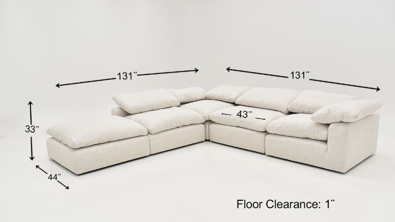 Dimension Details of the Cloud Sofa Sectional Sofa with Chaise in Off White by KUKA Home | Home Furniture Plus Bedding