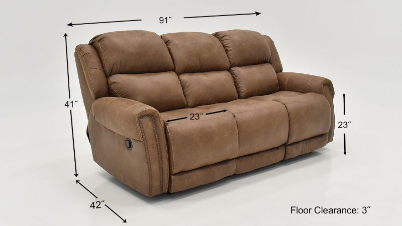 Dimension Details of the Maverick POWER Reclining Sofa in Brown by HomeStretch | Home Furniture Plus Bedding