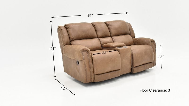 Dimension Details of the Maverick Reclining Loveseat with Center Console in Brown by HomeStretch | Home Furniture Plus Bedding