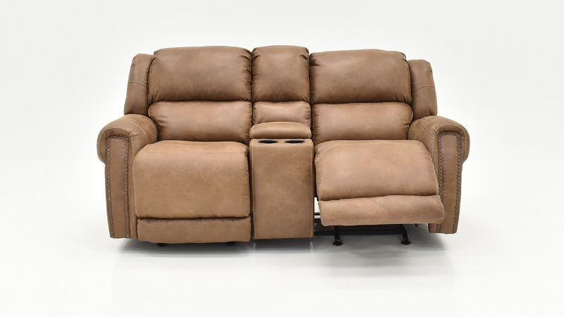 Front Facing View of the Maverick Reclining Loveseat with Center Console in Brown by HomeStretch | Home Furniture Plus Bedding