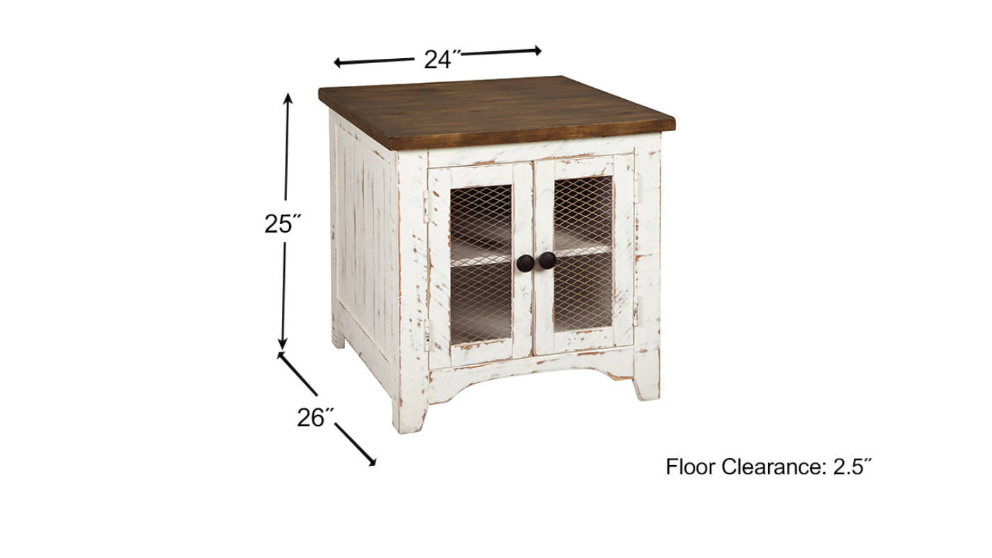 Dimension Details of the Wystfield End Table in Two Tone White and Brown by Ashley Furniture | Home Furniture Plus Bedding