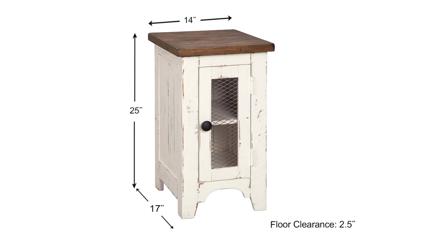 Dimension Details of the Wystfield Chairside End Table in Two Tone White and Brown by Ashley Furniture | Home Furniture Plus Bedding