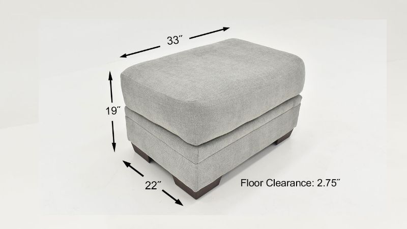 Angled View with Dimension Details on the Cutler Ottoman in Gray by Jackson Furniture | Home Furniture Plus Bedding