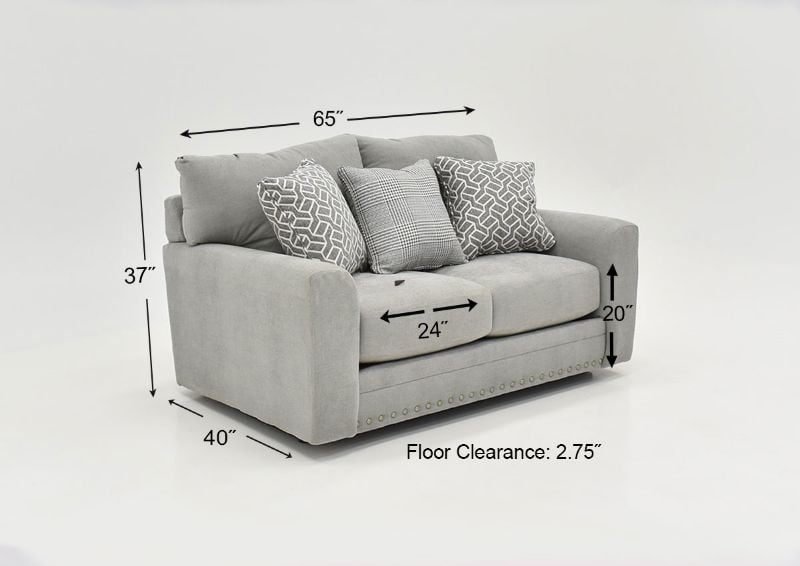 Angled View with Dimension Details on the Cutler Loveseat in Gray by Jackson Furniture | Home Furniture Plus Bedding