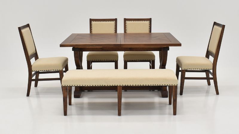 Group View of the Fairview Extendable Dining Table Set in Brown by Jofran | Home Furniture Plus Bedding