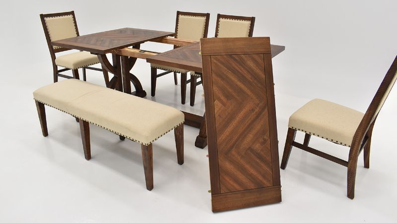 Leaf View of the Fairview Extendable Dining Table Set in Brown by Jofran | Home Furniture Plus Bedding