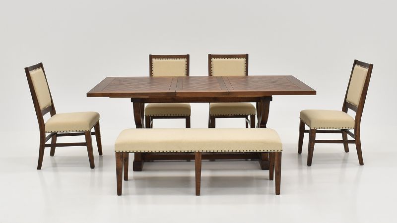 Large Table Group View of the Fairview Extendable Dining Table Set in Brown by Jofran | Home Furniture Plus Bedding