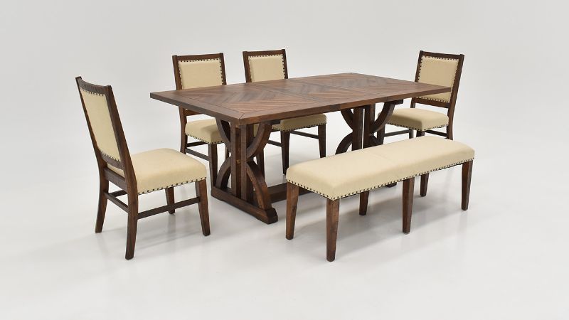Angled Group View with Table Extended of the Fairview Extendable Dining Table Set in Brown by Jofran | Home Furniture Plus Bedding