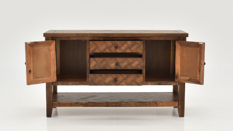 Open Front Facing View of the Fairview Server in Brown by Jofran | Home Furniture Plus Bedding