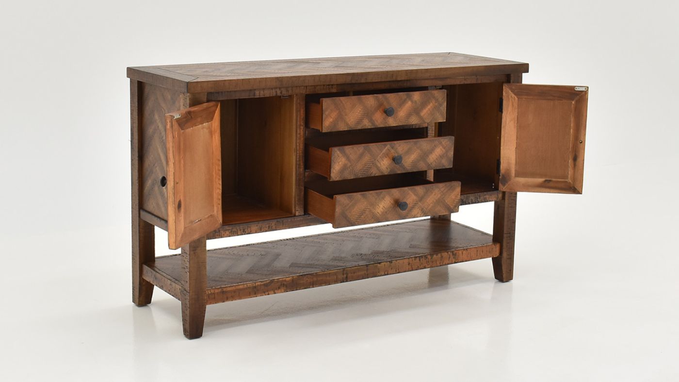 Open Angled View of the Fairview Server in Brown by Jofran | Home Furniture Plus Bedding