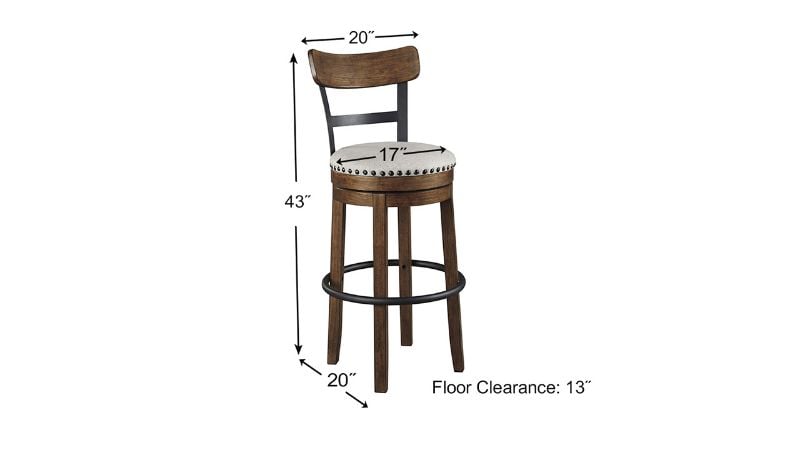 Dimension Details of the Valebeck 30 Inch Barstool in Brown by Ashley Furniture | Home Furniture Plus Bedding