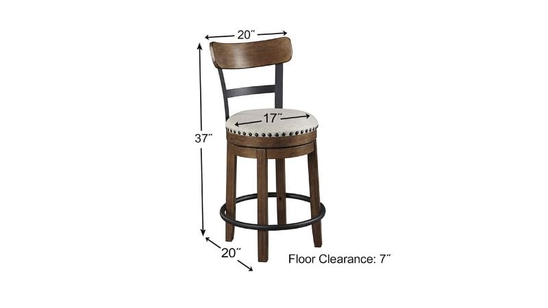 Dimension Details of the Valebeck 24 Inch Barstool in Brown by Ashley Furniture | Home Furniture Plus Bedding