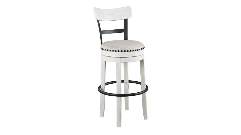 Angled View of the Valebeck 30 Inch Barstool in White by Ashley Furniture | Home Furniture Plus Bedding