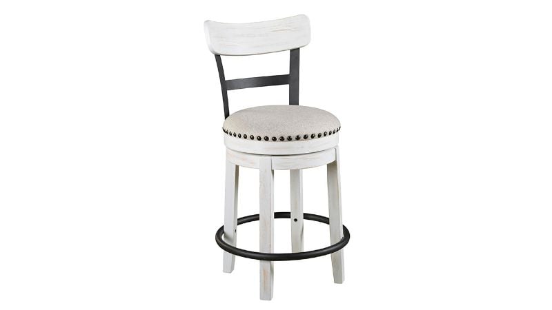 Angled View of the Valebeck 24 Inch Barstool in White by Ashley Furniture | Home Furniture Plus Bedding