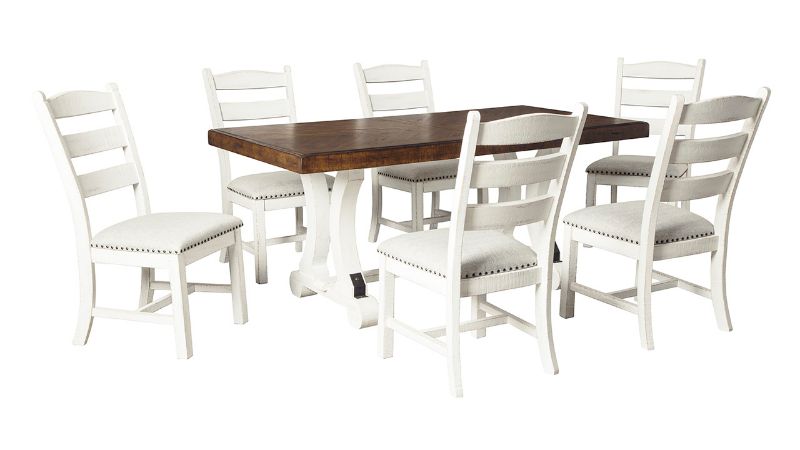 Group View of the Valebeck 7 Piece Dining Table Set in Two Tone by Ashley Furniture | Home Furniture Plus Bedding