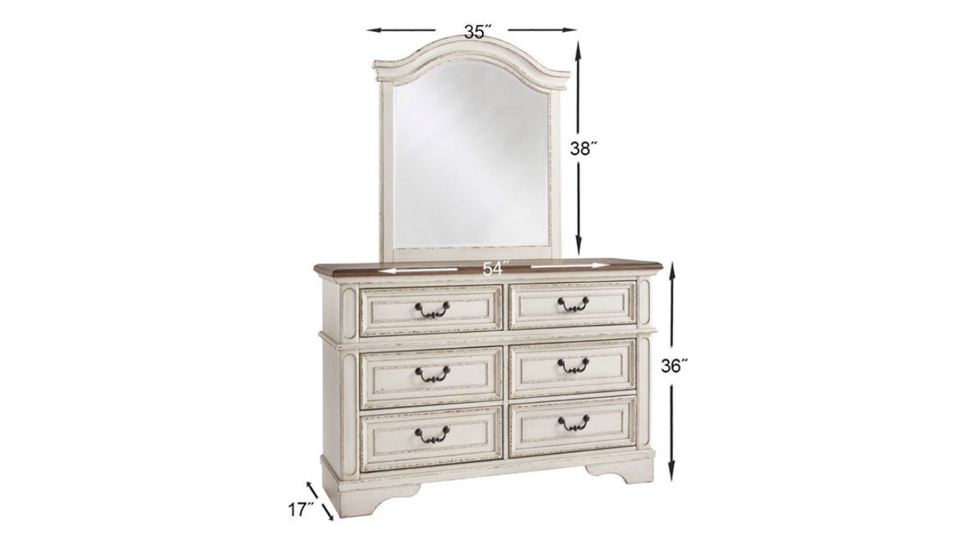 Dimension Details of the Realyn Dresser and Mirror in Off White by Ashley Furniture | Home Furniture Plus Bedding