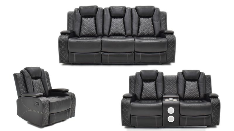 Group View of the Orion Reclining Sofa Set in Black by New Classic | Home Furniture Plus Bedding