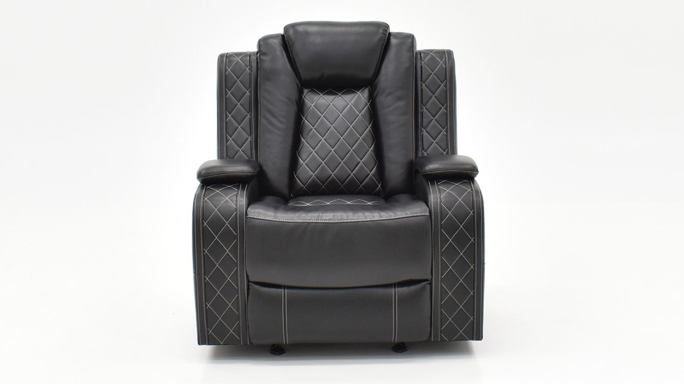 Front Facing View of the Orion Glider Recliner in Black by New Classic | Home Furniture Plus Bedding