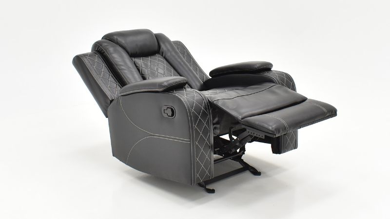 Angled Reclined View of the Orion Glider Recliner in Black by New Classic | Home Furniture Plus Bedding
