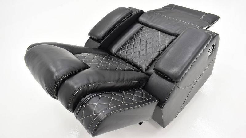 Overhead Reclined View of the Orion Glider Recliner in Black by New Classic | Home Furniture Plus Bedding