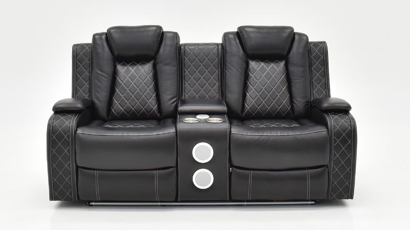 Front Facing View of the Orion Reclining Loveseat in Black by New Classic | Home Furniture Plus Bedding