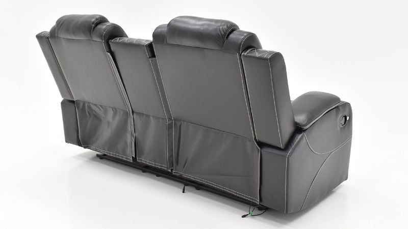 Angled Rear View of the Orion Reclining Loveseat in Black by New Classic | Home Furniture Plus Bedding