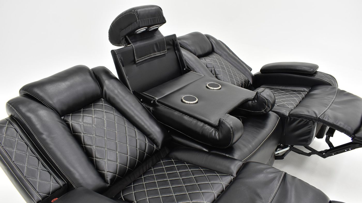 Close View of the Orion Reclining Sofa in Black by New Classic | Home Furniture Plus Bedding