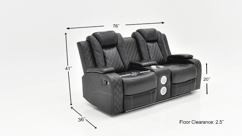 Dimension Details of the Orion Reclining Loveseat in Black by New Classic | Home Furniture Plus Bedding