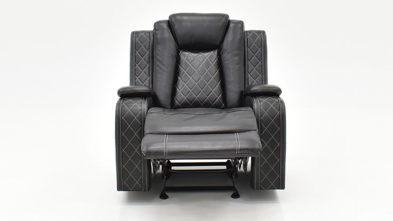 Front Facing Reclined View of the Orion Glider Recliner in Black by New Classic | Home Furniture Plus Bedding