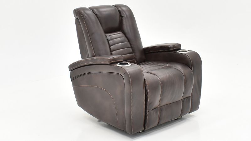 Slightly Angled View of the Milan POWER Recliner with Lights in Brown by Man Wah | Home Furniture Plus Bedding