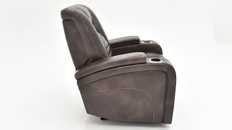 Side View of the Milan POWER Recliner with Lights in Brown by Man Wah | Home Furniture Plus Bedding