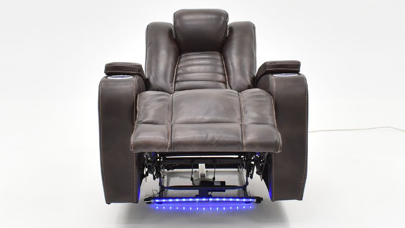 Lighted Front View of the Milan POWER Recliner with Lights in Brown by Man Wah | Home Furniture Plus Bedding