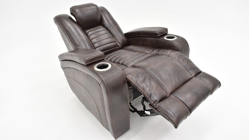 Reclined Angled View of the Milan POWER Recliner with Lights in Brown by Man Wah | Home Furniture Plus Bedding