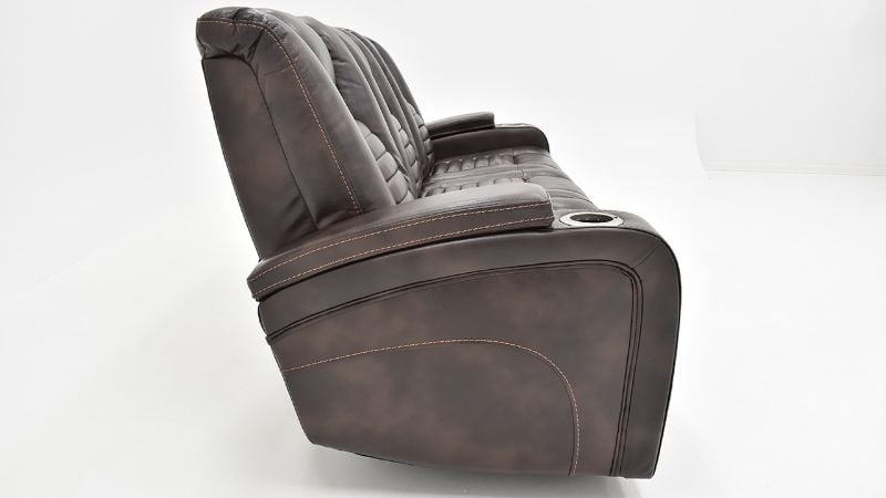 Side View of the Milan POWER Reclining Sofa with Lights in Brown by Man Wah | Home Furniture Plus Bedding