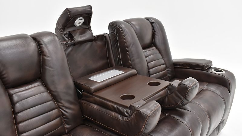 Close Up View of the Milan POWER Reclining Sofa with Lights in Brown by Man Wah | Home Furniture Plus Bedding