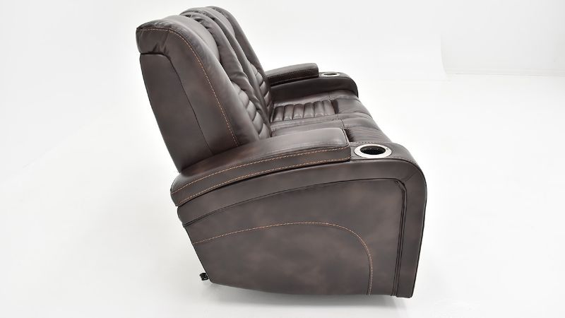 Side View of the Milan POWER Reclining Loveseat with Lights in Brown by Man Wah | Home Furniture Plus Bedding