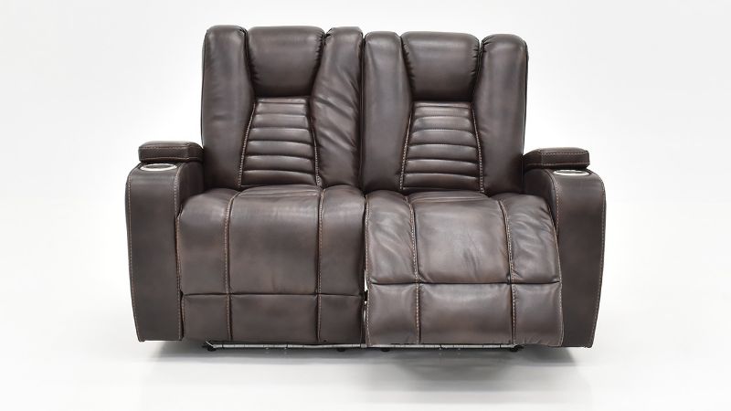 Front View of the Milan POWER Reclining Loveseat with Lights in Brown by Man Wah | Home Furniture Plus Bedding
